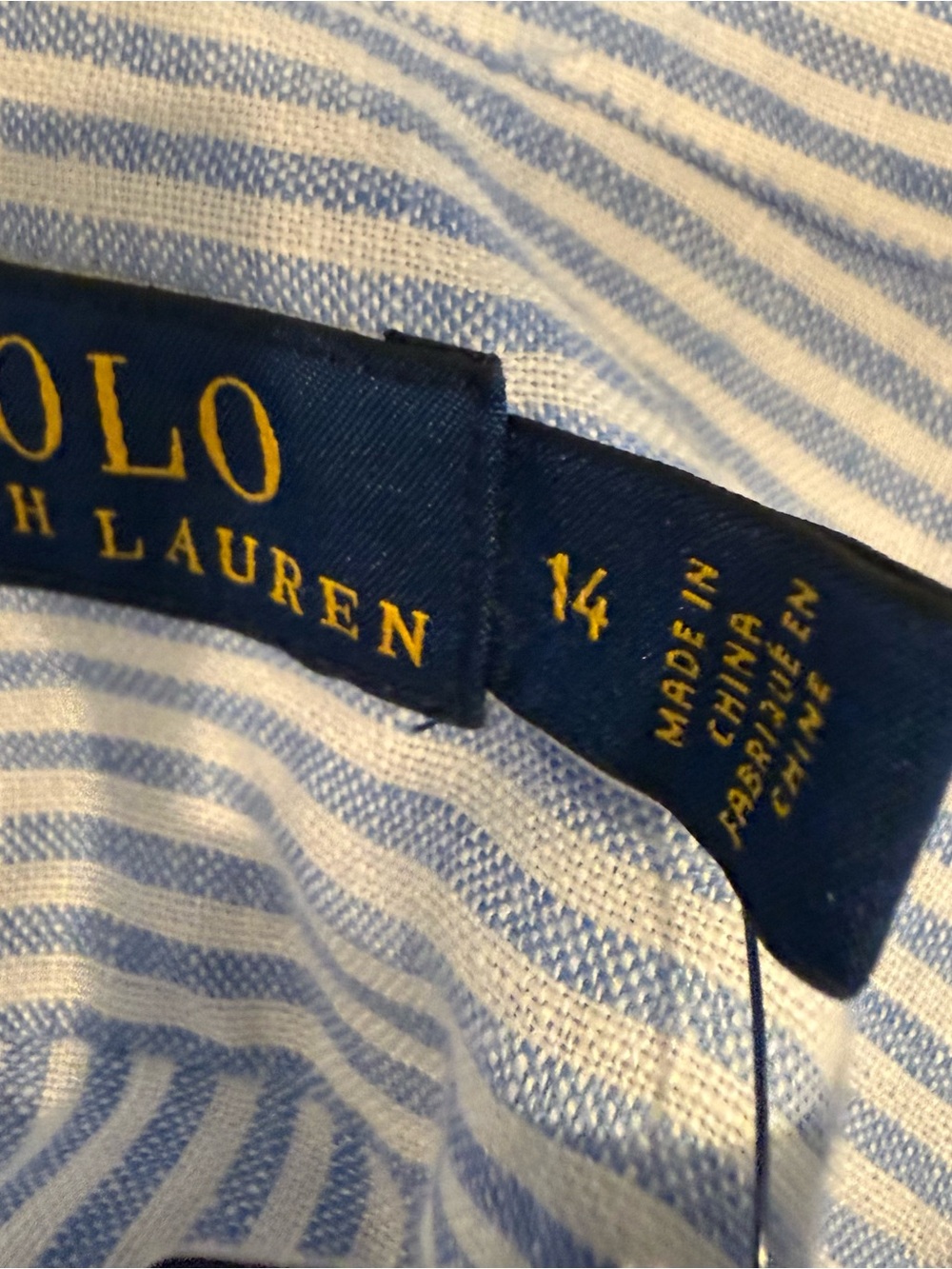 Polo Ralph Lauren Blue/white Linen Shirt Dress Fit /Flare Long Sleeves Sz 14 NWT - Picture 6 of 13